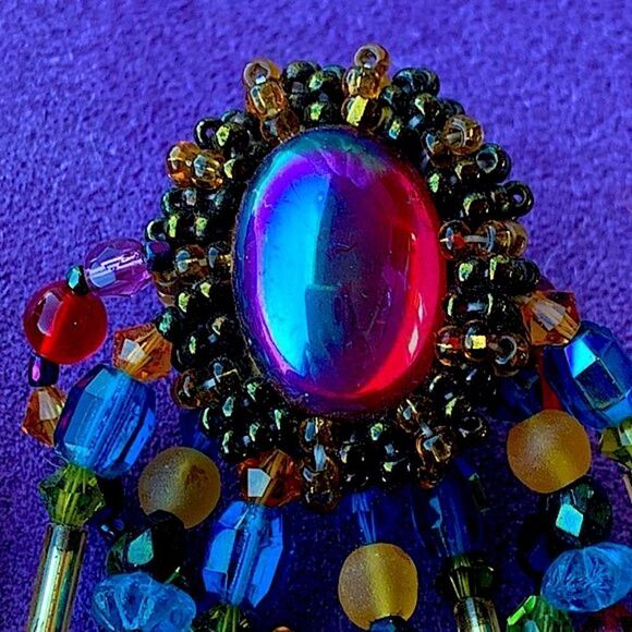 Multi color glass artisan beaded festoon chandelier earrings clip back red - Picture 2 of 10